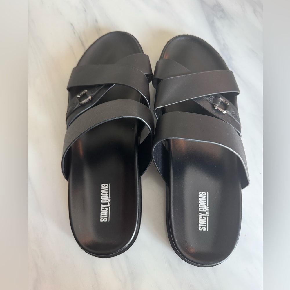 Men’s Stacy Adams Black Cross-Strap Slides size 14 (104)